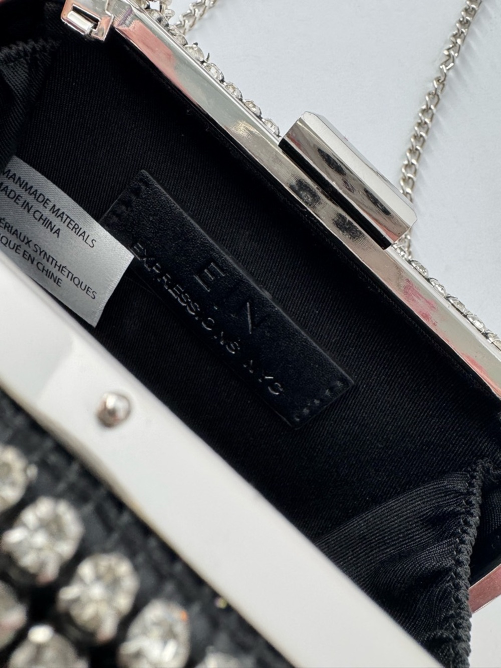 Expressions NYC Evening Bag Silver Crystal Rhinestone Clutch Crossbody Cocktail - Picture 6 of 10